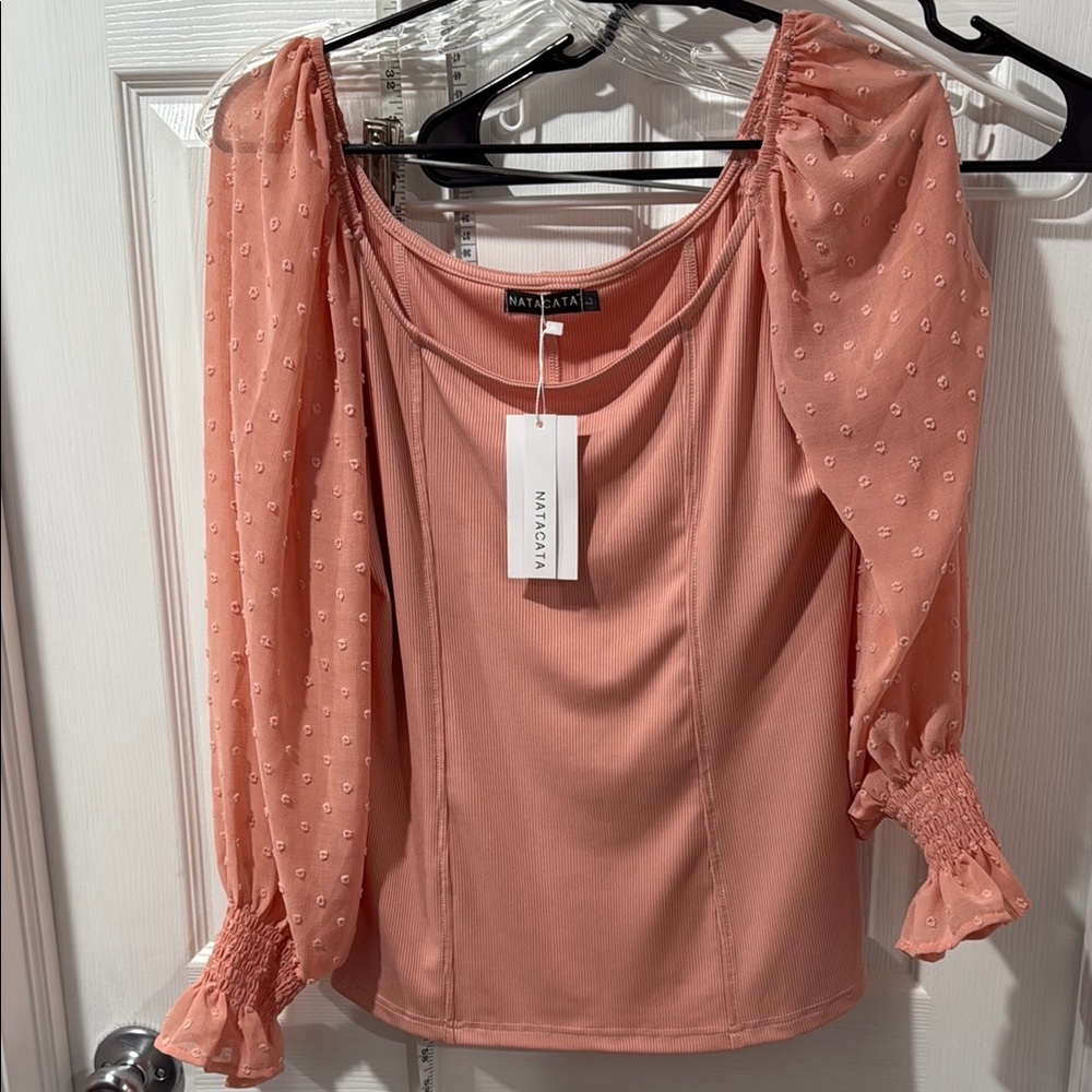 Pink Ruched Ruffled Puff Sleeve Blouse